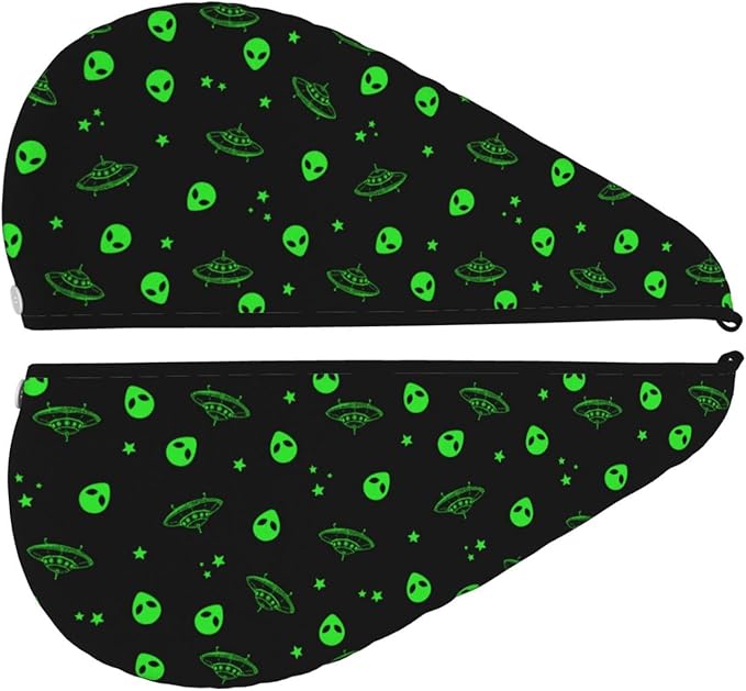 Galaxy Alien Hair Towel Wrap Microfiber Fast Drying Hair Turban with Buttons for Women Men Drying Curly, Long & Thick Hair