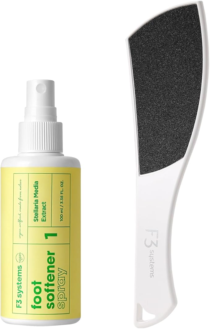 F3 Systems S-Line Emery Foot File & Foot Spray Set, Colossal Double-Sided Pedicure Tool, Effective for Cracked Heel, Ergonomic Design for Easy Grip, Dead Skin Remover, Callus Rasp, Scrubber