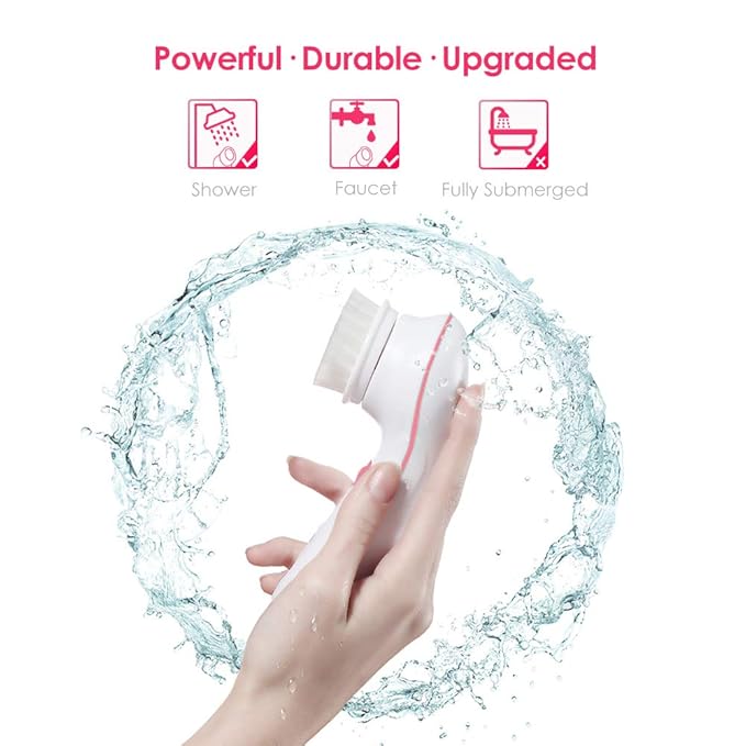 TOUCHBeauty Facial Cleansing & Exfoliator Brush Set with Travel Case 3 Professional Cleansing Brush Heads for Oil/Sensitive/Combination Skin |Waterproof, Dual Speed