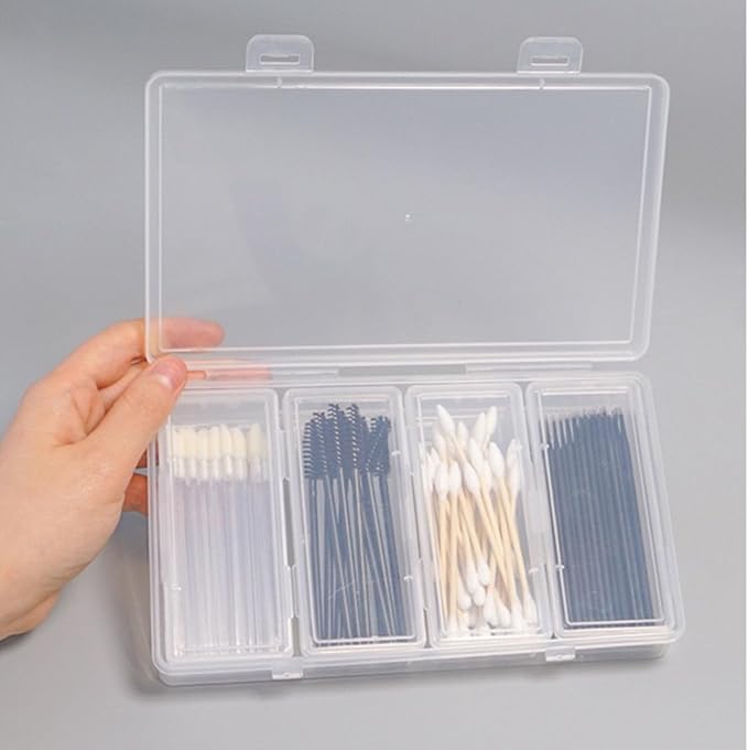 MatFirsmo Cotton Swab Holder for Travel, 4 In 1 Portable Small Dental Floss Holder, Travel Floss Picks Case with Dustproof Lid, Clear Plastic Small Travel Containers for Cotton Bud Hair Ties