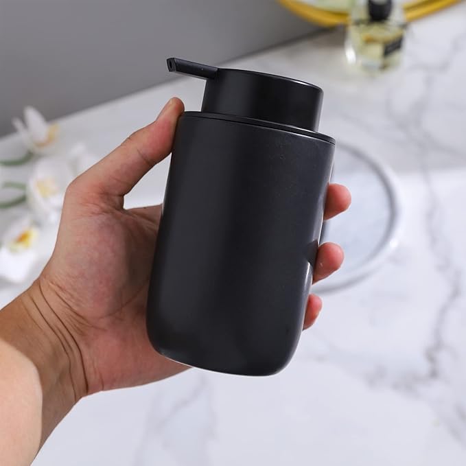 Black Soap Dispenser Set- Modern Ceramic Hand Dish Soap Dispenser for Bathroom Refillable Liquid Lotion Soap for Farmhouse Kitchen Decor Dish 2 Pack