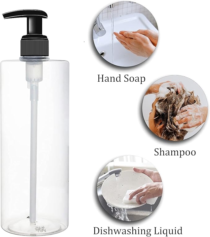 BPFY 6 Pack 16 oz Plastic Pump Dispenser Bottles for Massage Oil, Shampoo, Lotions, Body Wash Pump Bottles, Hand Sanitizer Refillable Containers with Pump, 1 Funnel, 8 Chalk Labels