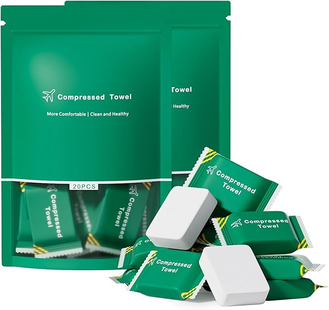 Disposable Compressed Towel Tablets, Disposable Face Towels, Compressed Camping Towel Hand Wipe Portable Washcloth, Portable Compressed Coin Tissue for Travel Home and Outdoor Hiking 40 PCS