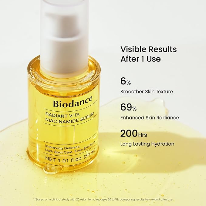 BIODANCE Radiant Vita Niacinamide Serum, for Even Tone Dark Spot Care with Vitamin C, Hydrating for Sensitive Skin, Filter Glow Serum, Korean Skin Care, Self Care Gifts for Women | 1.01 floz