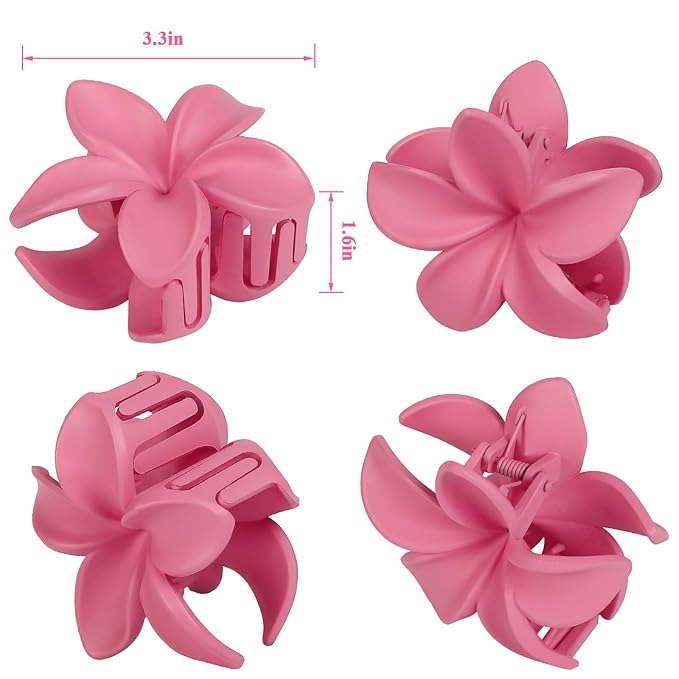 Sisiaipu Flower Hair Clips for Women 6 Pcs Hawaiian Large Claw Clips Plumeria Medium Hair Claw Clips for Thick Thin Hair Hibiscus Tropical Beach Hair Accessories for Women Girls and Girls (Pink)