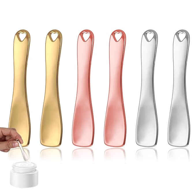 JIYIN 6 PCS Mini Metal Makeup Spatula, Reusable Skin Care Cosmetic Spatula Facial Applicator Tool Beauty Spatula Cosmetic Spatula for Face Mask Cream Lotions Moisturizers(Silver Gold Rose Gold)