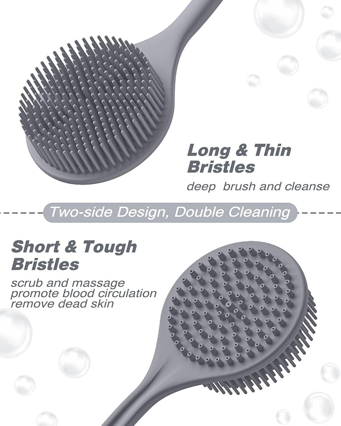Manmihealth Silicone Body Scrubber & Face Brush Set Thick Bristles Gray