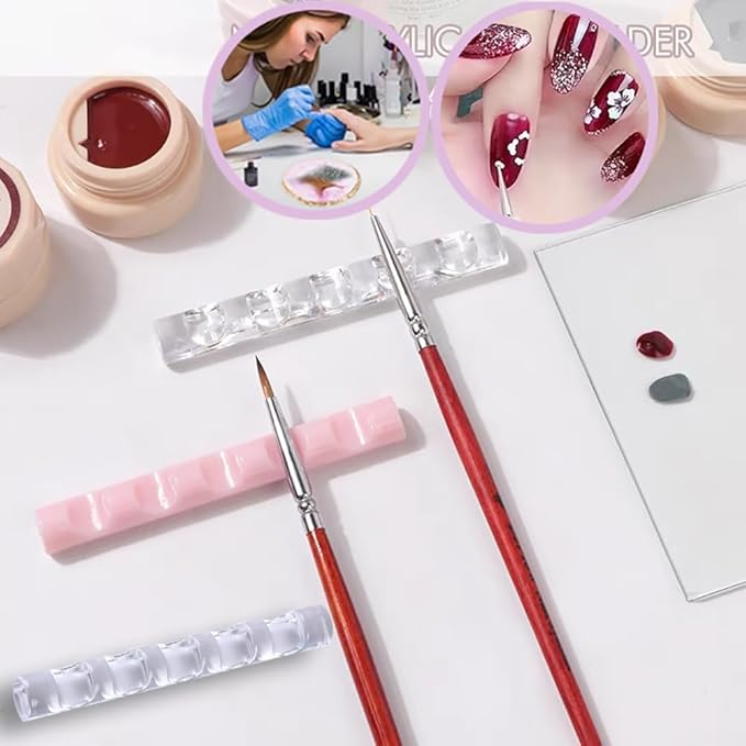 24 Pieces Nail Art Tools Kit Resin Nail Art Palette Acrylic Silicone Engraving Pen Dotting Pen Mixing Palette Detail Brushes Tools for Nail Art DIY Home Salon Makeup Display (Rose red)