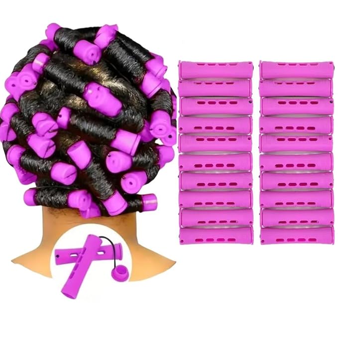 20pcs Purple Plastic Perm Rods Set for Natural Hair Cold Wave Rods Hair Curlers Rollers for Long Short Women's Hair DIY Hairdressing Tools