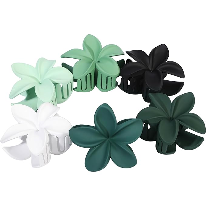Sisiaipu Flower Hair Clips for Women 6 Pcs Hawaiian Large Claw Clips Plumeria Medium Hair Claw Clips for Thick Thin Hair Hibiscus Tropical Beach Hair Accessories for Women Girls and Girls (Green)