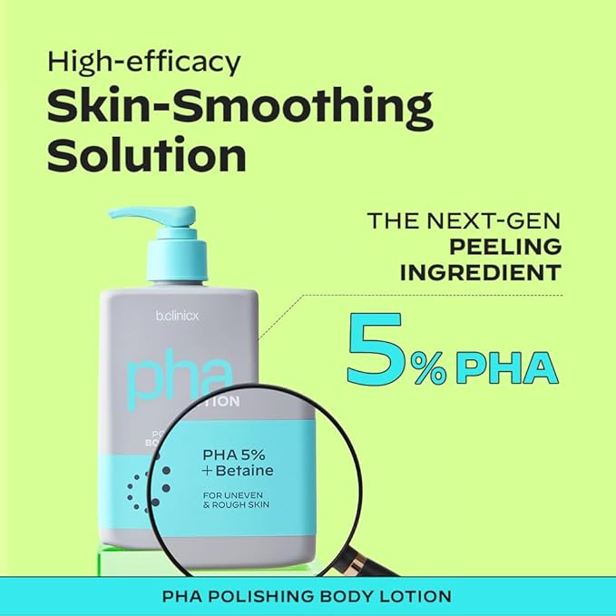 b.clinicx Skin Polishing Body Lotion (10.14 fl oz / 300ml) - Exfoliating Body Lotion With PHA 5%, Resurface Bumpy Skin, Lightweight Moisturizing Body Cream, Korean Skin Care