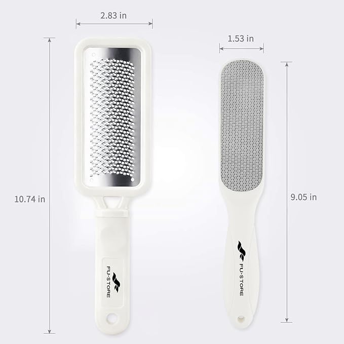 Fu Store 2 Pack Foot Files Callus Remover Stainless Steel Foot Rasp and Dual Sided Feet File Professional Scrubber Pedicure Tools Premium for Feet Care Remove Hard Skin, White