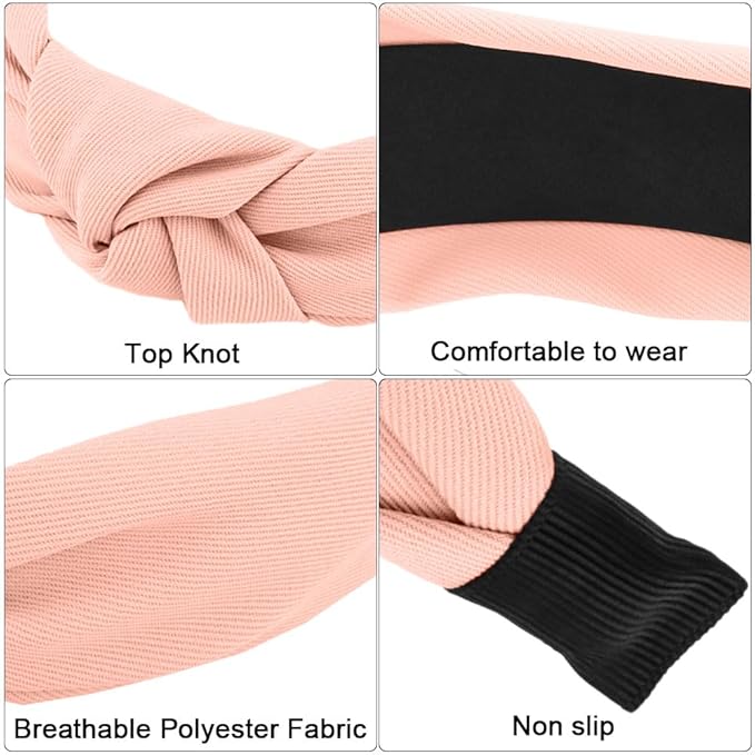 AHONEY 5 Pack Neutral Knotted Headbands for Women Trendy Fashion Thick Headbands Top Knot Non Slip Cute Hair Accessories Multi-style Headband Pack Diademas Para Mujer (Brown)