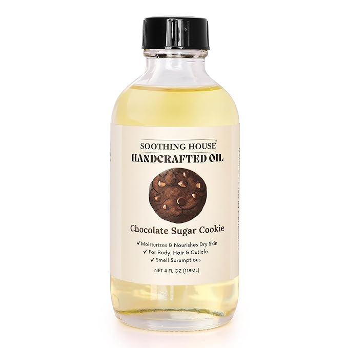 Soothing House Chocolate Sugar Cookie Body Oil: Moisturizing Body Oil for Soft, Glowing Skin with Almond & Jojoba Oil (4 fl oz)