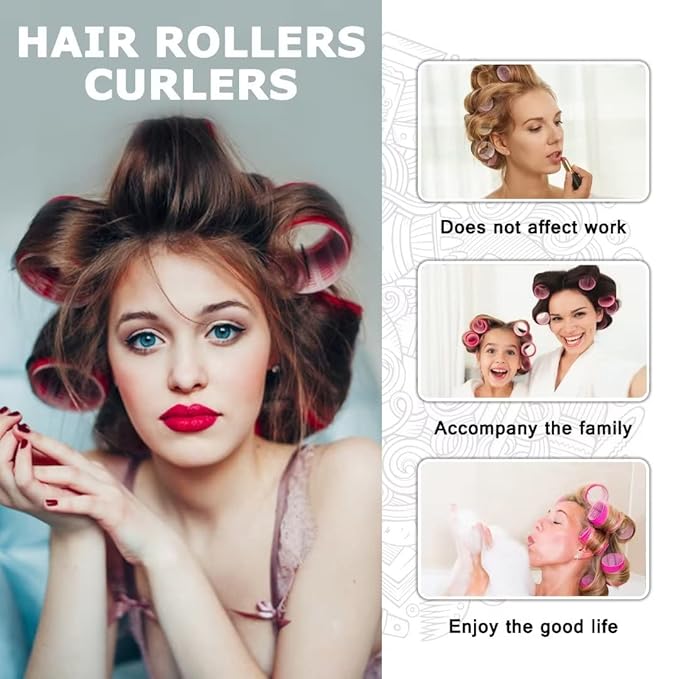 Self grip hair roller set,Hair roller set 18 pcs,Hair rollers with hair roller clips and comb,Salon hairdressing curlers,DIY Hair Styles, Sungenol 3 Sizes blue Hair Rollers in 1 set