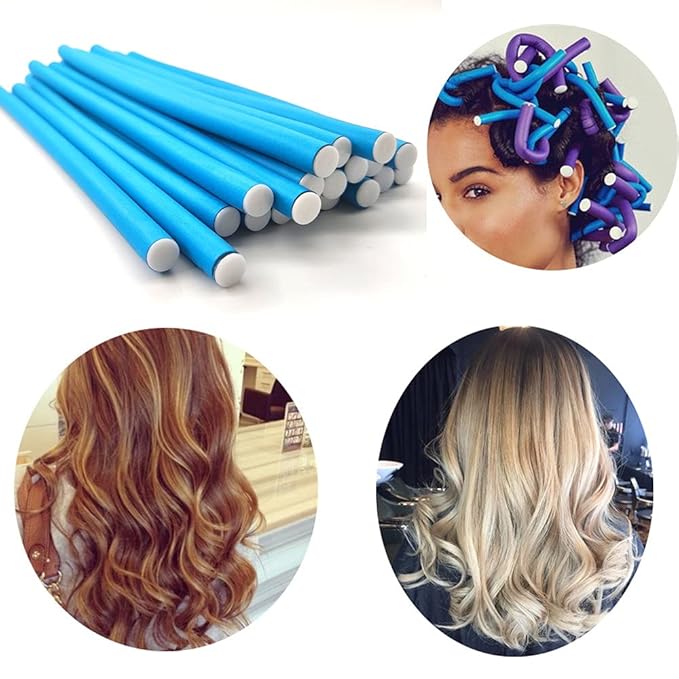 Xianglangsuccess 10 Pieces Flexible Curling Rods, Soft Foam No Heat Hair Rollers, Curler for Women with Long and Short Hair (Blue, 0.31 x 9.4in)