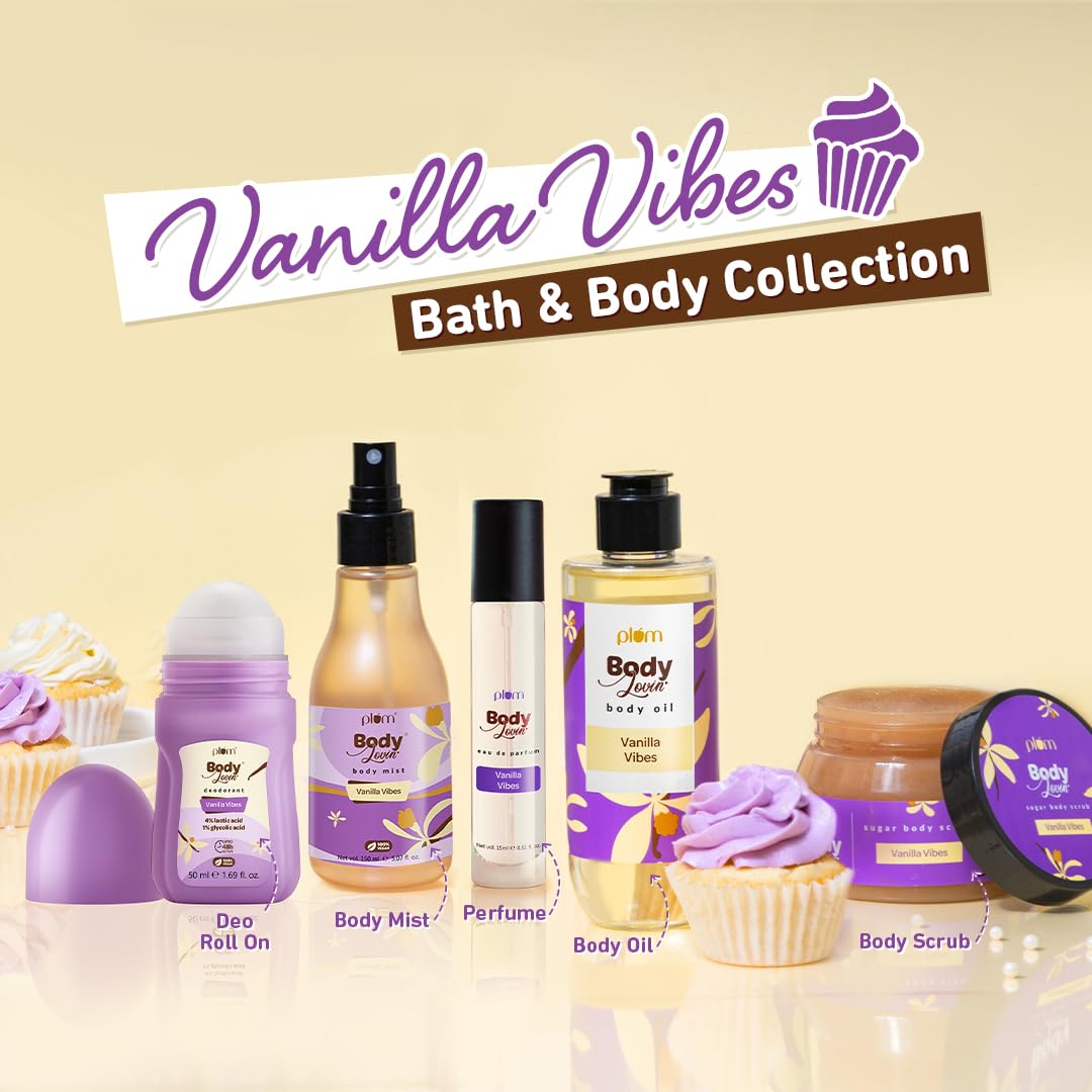 Plum Vanilla Body Oil with Avocado Oil, Coconut Oil & Carrot Seed Oil, 100% Pure Moisturizing Oil, Detoxifying, Omega-3 Fatty Acids, Vitamins A, D, E for Nourishing, Paraben & Silicone Free, 6.7 Fl Oz