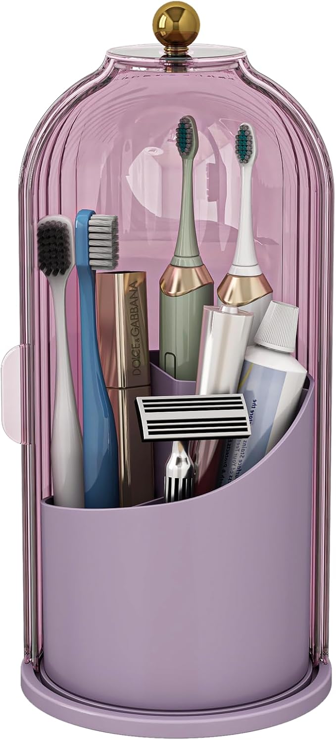 Zufudo Toothbrush and Toothpaste Holders with Cover, All Pink