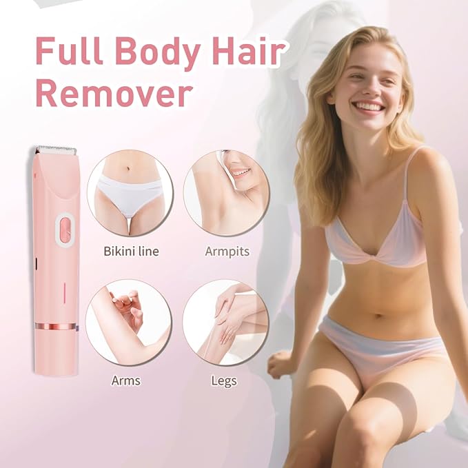 Bikini Trimmer for Women,2-in-1 Electric Razors for Womens with Painless Ceramic Blades,Waterproof Wet & Dry Use,Rechargeable Dual Head Electric Shaver for Pubic Legs Underarm Face Hairs& Body