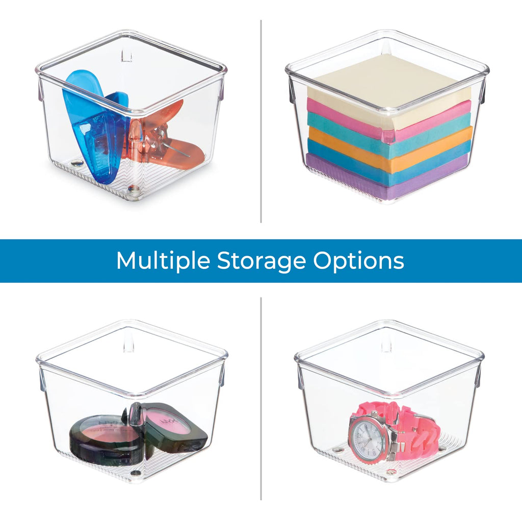 iDesign Linus Plastic Drawer Organizer, 3" x 3" x 2", Set of 2, Clear