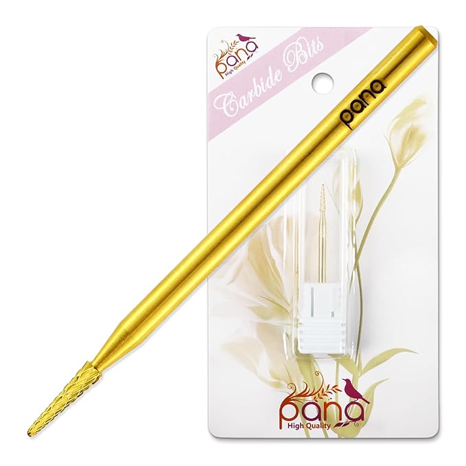 PANA 3/32" Carbide Cuticle Nail Drill Bit for Cuticle Cleaning, Dead Skin Removal, Gel Polish & Acrylic Removal, Under Nail Cleaner, Nail Salon, Manicure Tools (Sharp Point - Gold, Medium)