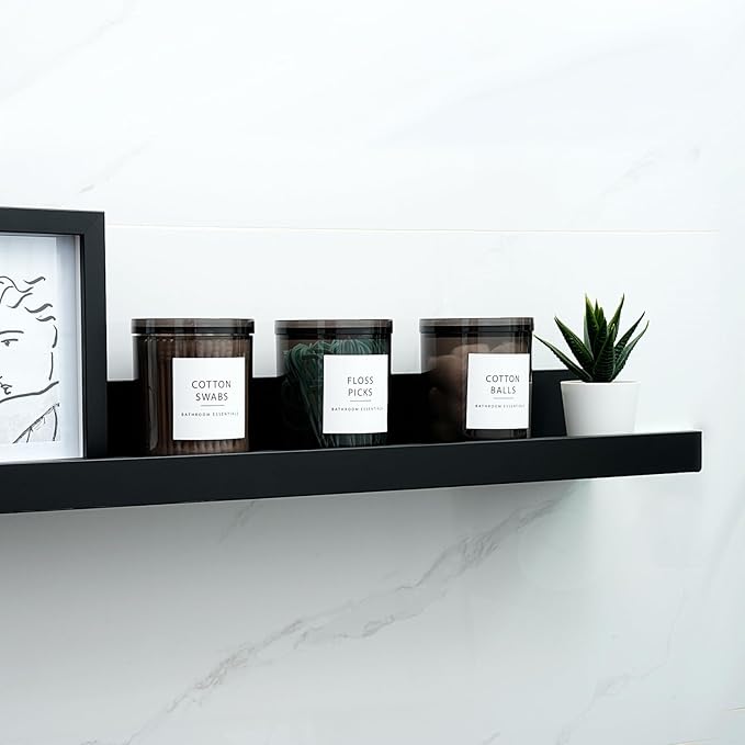 SheeChung 4-Pack Large 20oz Black Stackable Qtip Holder - Translucent Apothecary Jars with Storage Lids - Modern Bathroom Countertop Organizer for Cotton Balls, Pads, & Salts