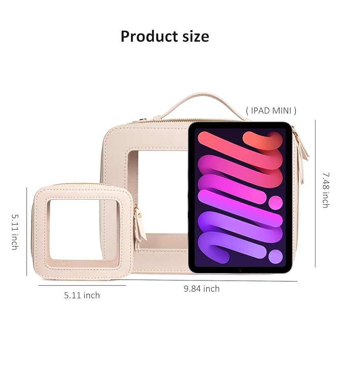 LETGO 2 Pack Clear Travel Toiletry Bag for Women, Large & Mini Waterproof PU TSA Approved Cosmetic Pouches,Portable Beach Vacation Makeup Organizer Set,See Through Skincare Sunscreen Bags for Women