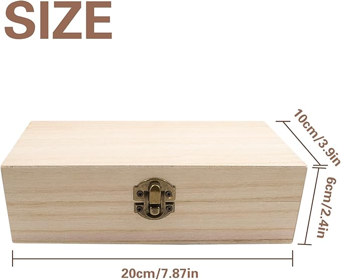 Wood Storage Box with Lid Solid Container Keepsake Decorative Table Large Rectangular Smooth Store Space to Organize Toys Cosmetics Vintage, 7.87 * 3.93 * 2.36 inch, Light Brown