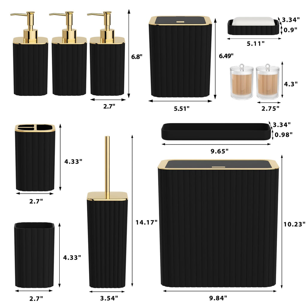 InnJoey Bathroom Accessory Set - Bathroom Set, 12PC Bathroom Accessories Set, Black Bathroom Accessories Set, Mini Trash Can, Toilet Brush, Trash Can & Soap Dispenser