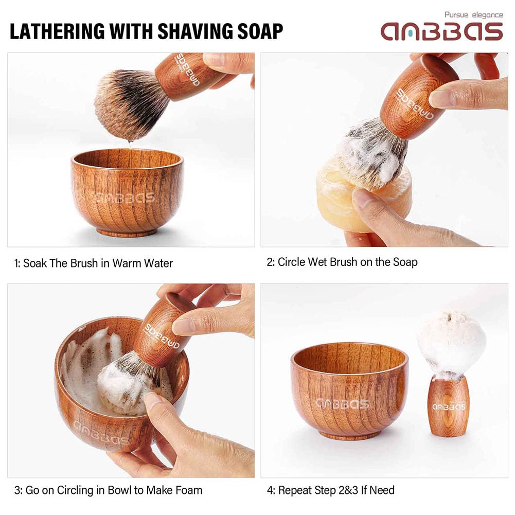 Anbbas 3IN1 Badger Hair Shaving Brush Set,Lather for Men Smooth Wet Shave
