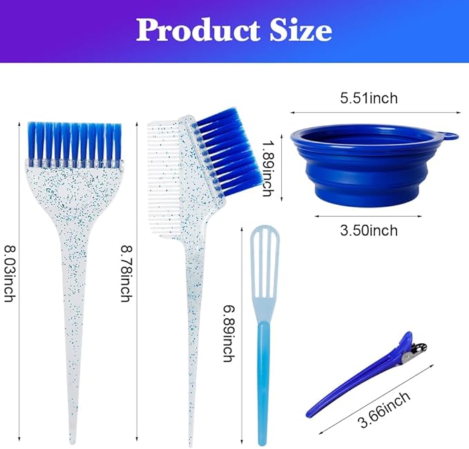 MOONMINI Hair Dye Color Brush and Bowl Set, Color Bowl Brushes Tool Mixing Bowl Kit Tint Comb for Hair Tint Dying Coloring Applicator (Dark Blue&Clear)