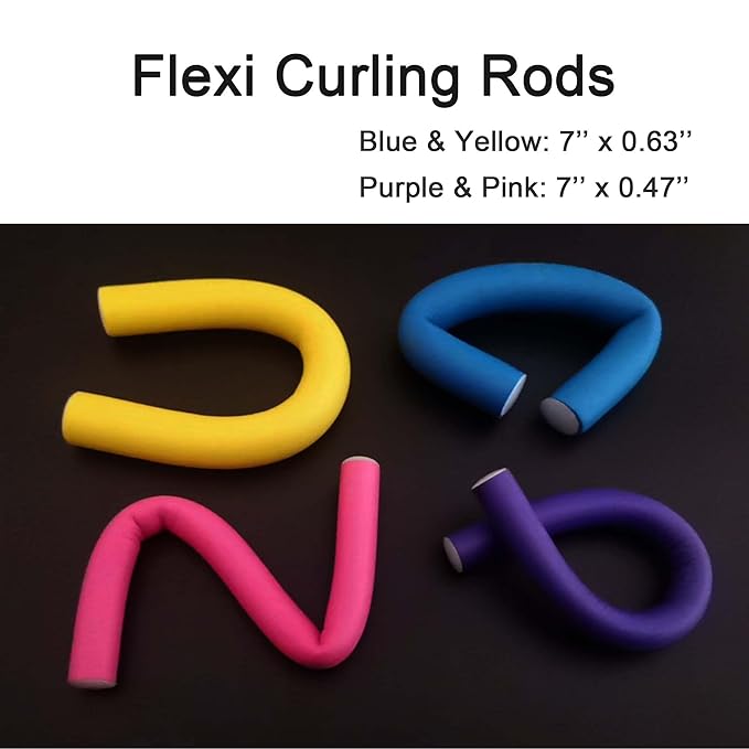 Beyoslf 36Pcs Flexible Hair Rollers and Curlers Set - 7" 0.63" & 0.47" Bendable Soft Foam Rods for Heatless Curling Short & Long Hair