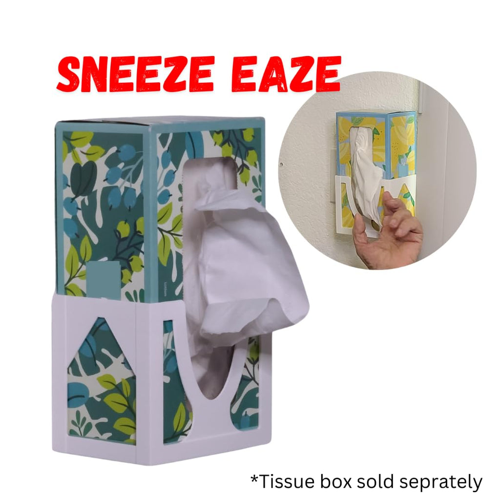 Wall Mounted Tissue Box Holder for Standard Rectangular Tissue Boxes, White, Sneeze Eaze