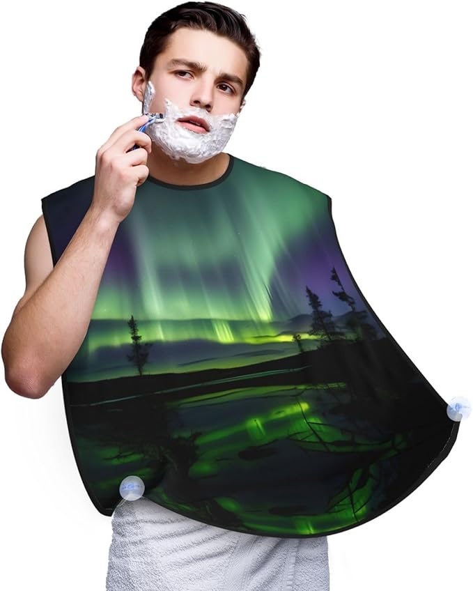 NOUZU Dark Northern Lights Print Beard Bib Apron For Men, Beard Hair Catcher For Men Shaving Trimming,Beard Cape Cloth