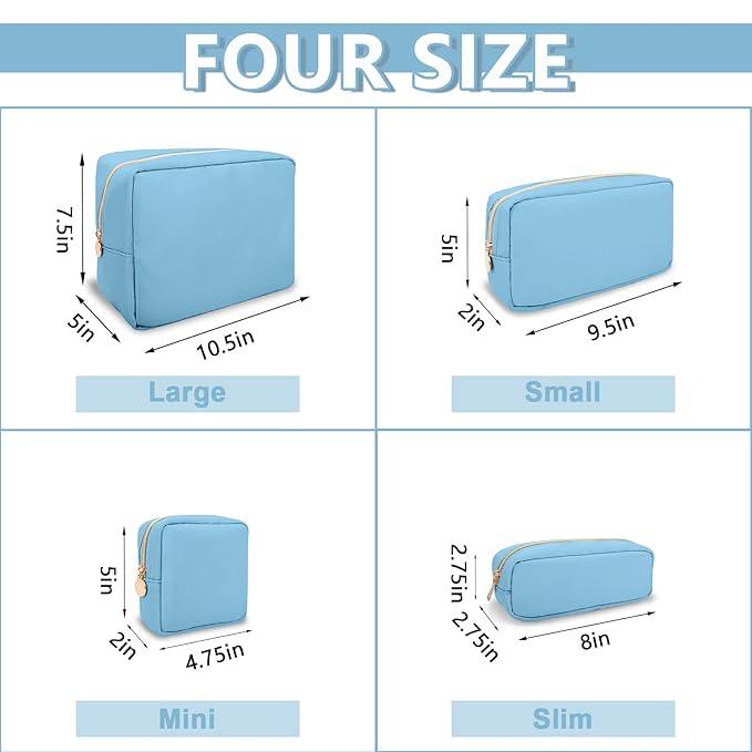 Mini Makeup Pouch for Purse, Small Cosmetic Bag Pouch Nylon Travel Toiletry Organizers Bag for Women Girls, Cute Zipper Coin Purse Preppy Storage Purse for School Work(Mini-Periwinkle)