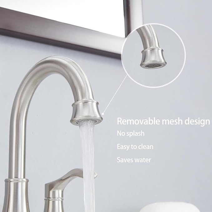 Brushed Nickel Bathroom Sink Faucets, 360° Swivel High-Arc Spout 2-Handle 4 Inch Centerset Lavatory Vanity Faucets Set for Bathroom Sink with Drain & Water Hoses, 2 Pack, VLSZST050L-2