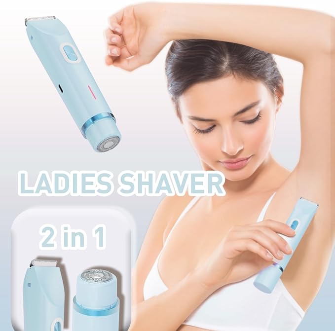 Bikini Trimmer for Women,2-in-1 Electric Razors for Womens with Painless Ceramic Blades,Waterproof Wet & Dry Use,Rechargeable Dual Head Electric Shaver for Pubic Legs Underarm Face Hairs& Body