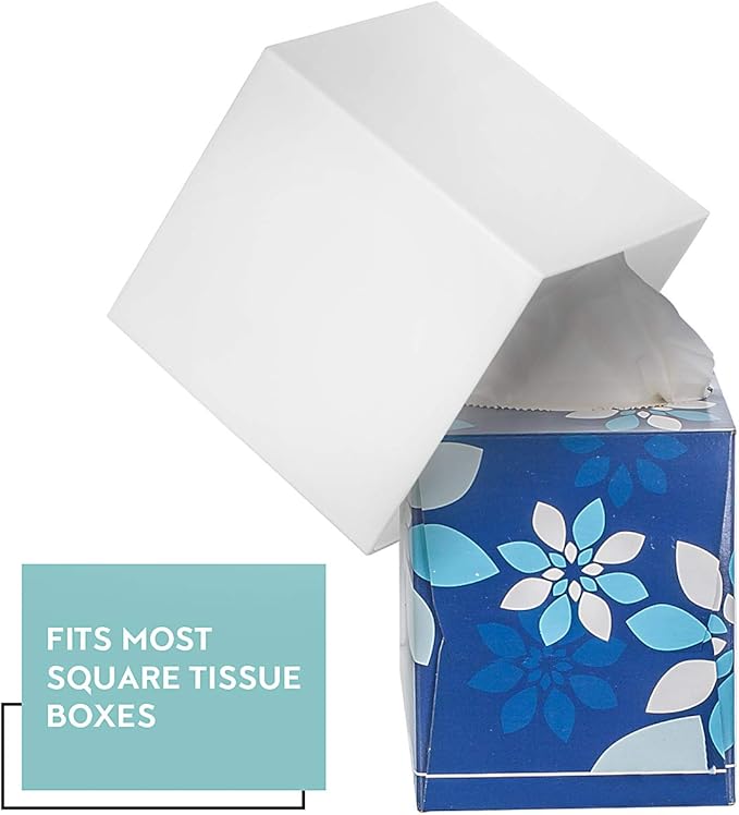 White Tissue Box Cover – Square Tissue Box Holder for White Bathroom Accessories Countertop, Decorative Tissue Cover and Square Cube Holder for Modern Home, Office or Dresser Décor