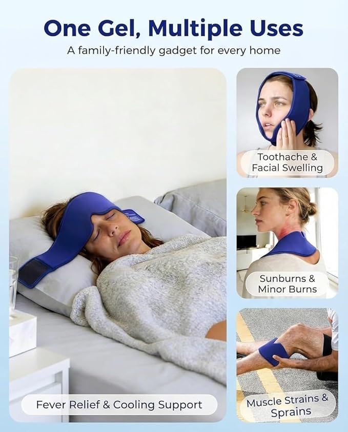 Cooling Gel Eye Mask for Puffy Eyes, Migraine & Headache Relief, Full Eye-Area Cold Compress for Eyes & Temples, FSA Eligible HSA Reusable Eye Ice Pack for Swelling & Post-Surgery Recovery