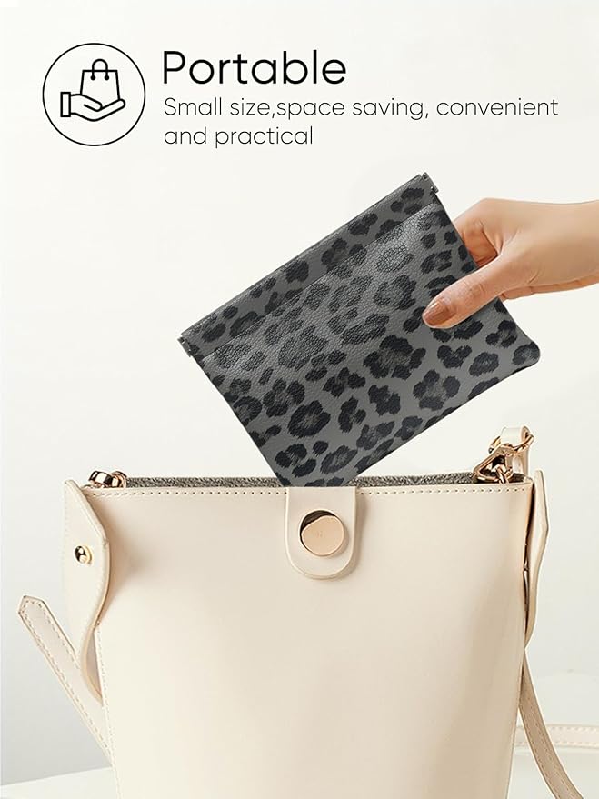 Ksriylm 2 Leopard Leather Small Makeup Pouches Set for Women,Cosmetic Accessories,Waterproof and Portable Cosmetic Bags,Self-closing,No Zipper, Aesthetic Storage Pouch,Lipstick for Purse, Black