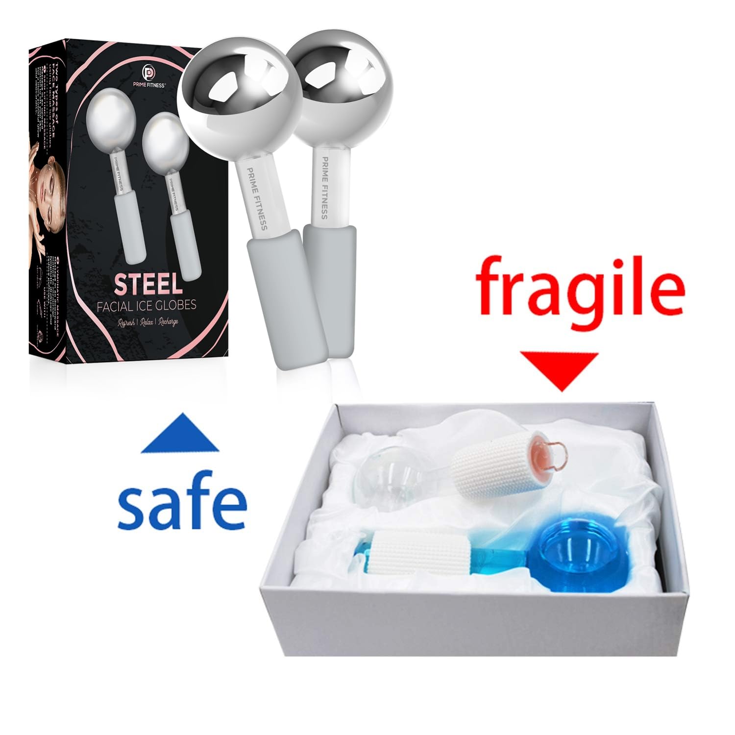 Ice Globes for Facials | Unbreakable Steel Cooling Roller | Cryo Sticks for Face | Massager for Face Neck & Eyes | Skin Care for Dark Circles, Puffiness, Wrinkles, Collagen Production (Gray)