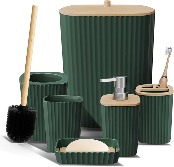 Clara Clark Bathroom Set - Christmas Bathroom Sets, Xmas Bathroom Accessories Set, 6PC Bathroom Accessory Set with Toilet Brush, Trash Can & Soap Dispenser