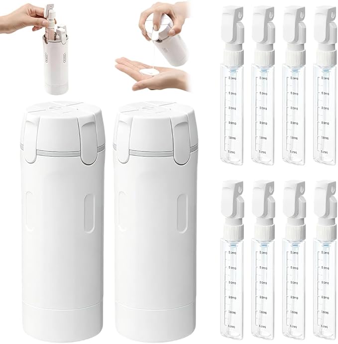 Eadwe 2026 New 4 in 1 Travel Dispenser Bottle, 4 Pack 30ML Travel Bottles for Toiletries, Leak Proof Travel Size Containers, Portable Containers for Shampoo Lotion Conditioner Cream (White*2)