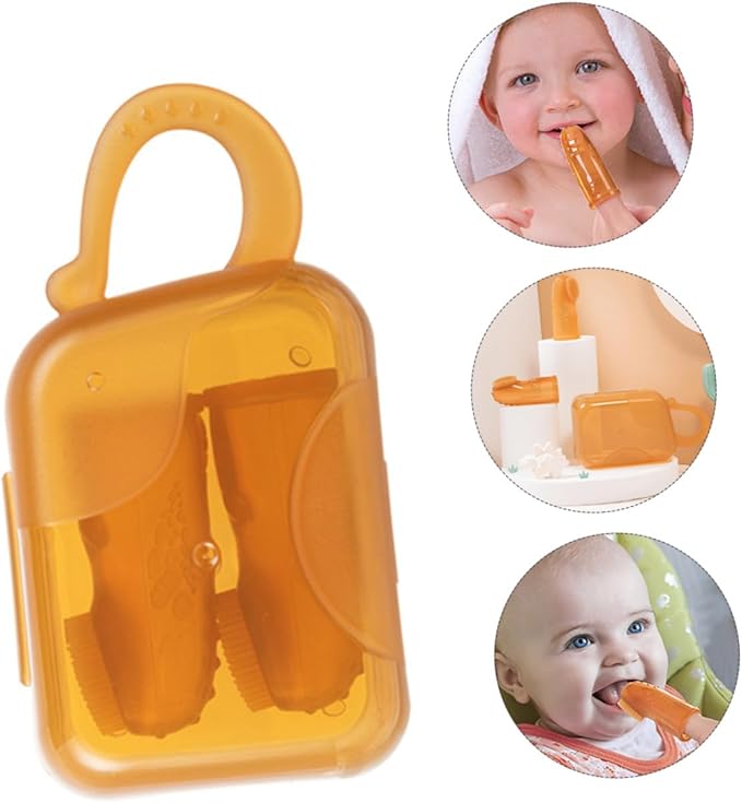 HAKIDZEL Silicone Finger Toothbrush for Oral Cleaning Brush with Double-Sided Design and Gum Massage Bumps Grip Teething Brush for Healthy Gums and Travel Storage