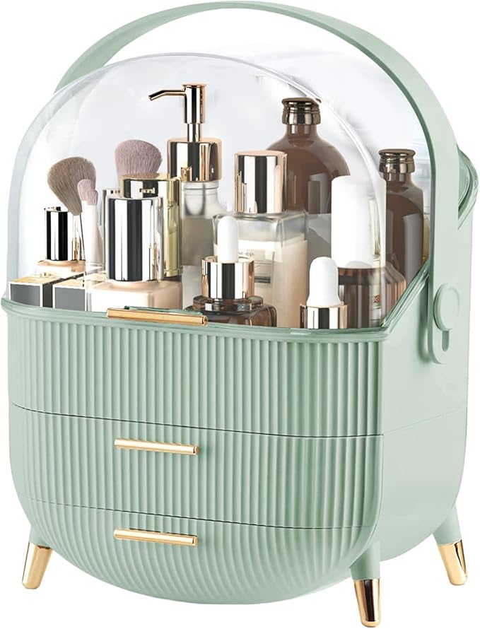 XAIODRAGONSKY Egg Makeup Organizer, Egg Shape(Oval) Makeup Storage Box Countertop Portable Vanity Cosmetics Organizer