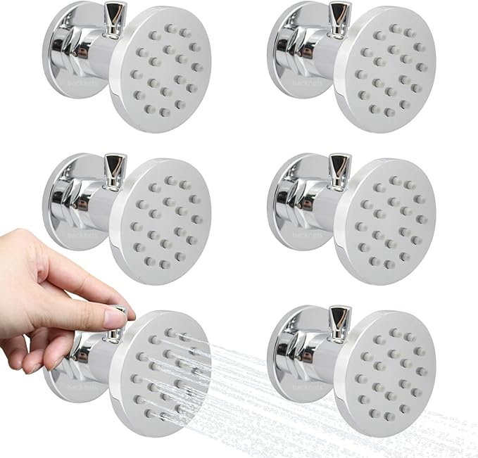 (Upgrade) Backnets Shower Body Spray with On Off Solid Brass Round Shower Jets 6 PCS Massage Showerhead Wall Nozzle, Flow Can Be Controlled, Independent Switch Sprayer (6PCS, Polished Chrome)