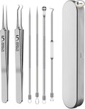 6Pcs Blackhead Remover Tool Kit – Precision Tweezers, Pimple Popper, Milia/Ingrown Hair Extractor, Comedone Clip Set for Nose/Eye/Face Skin Blemish, Beauty Care for Women & Girls