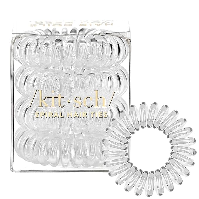 Kitsch Spiral Hair Ties for Women – Coiled Plastic Hair Ties No Damage, Ponytail Holders for Thick and Thin Hair – Creaseless and Dent-Free, Phone Cord Style - Translucent, 4 Pcs