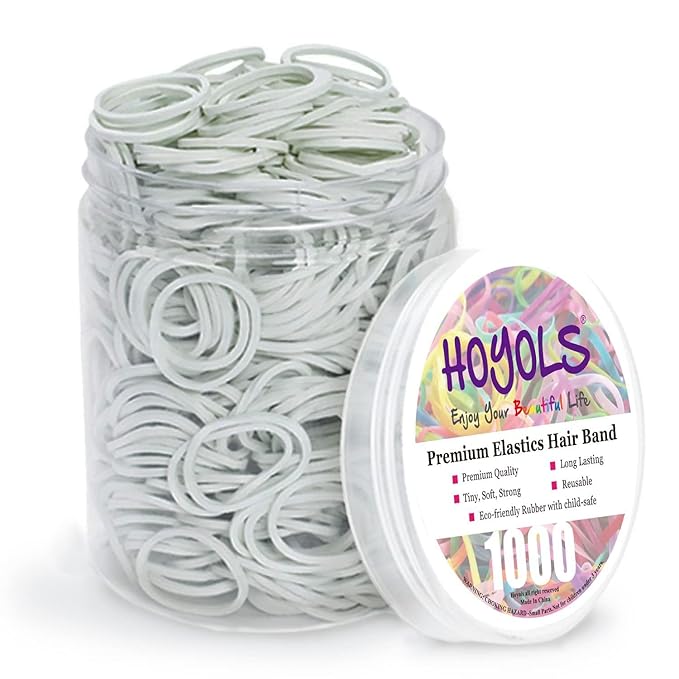 HOYOLS 1/2 Inch Small White Rubber Bands for Hair Ties Elastics Mini Braids Ponytail Holders for Girls Thick Hair Rubberbands No Damage Office 1000pcs (S)