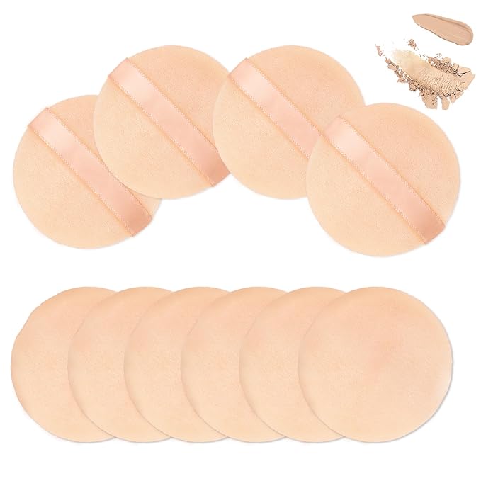 10 Pieces Foundation Sponge for Face Powder, 2.36 inch Makeup Puff for Foundation Velour Pure Cotton Applicator Cotton Cosmetic Makeup Puffs Pads with Ribbon